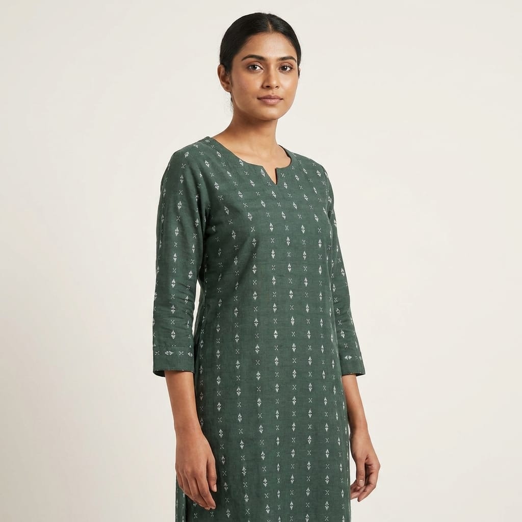 Bottle Green Cotton (mix) Kurti