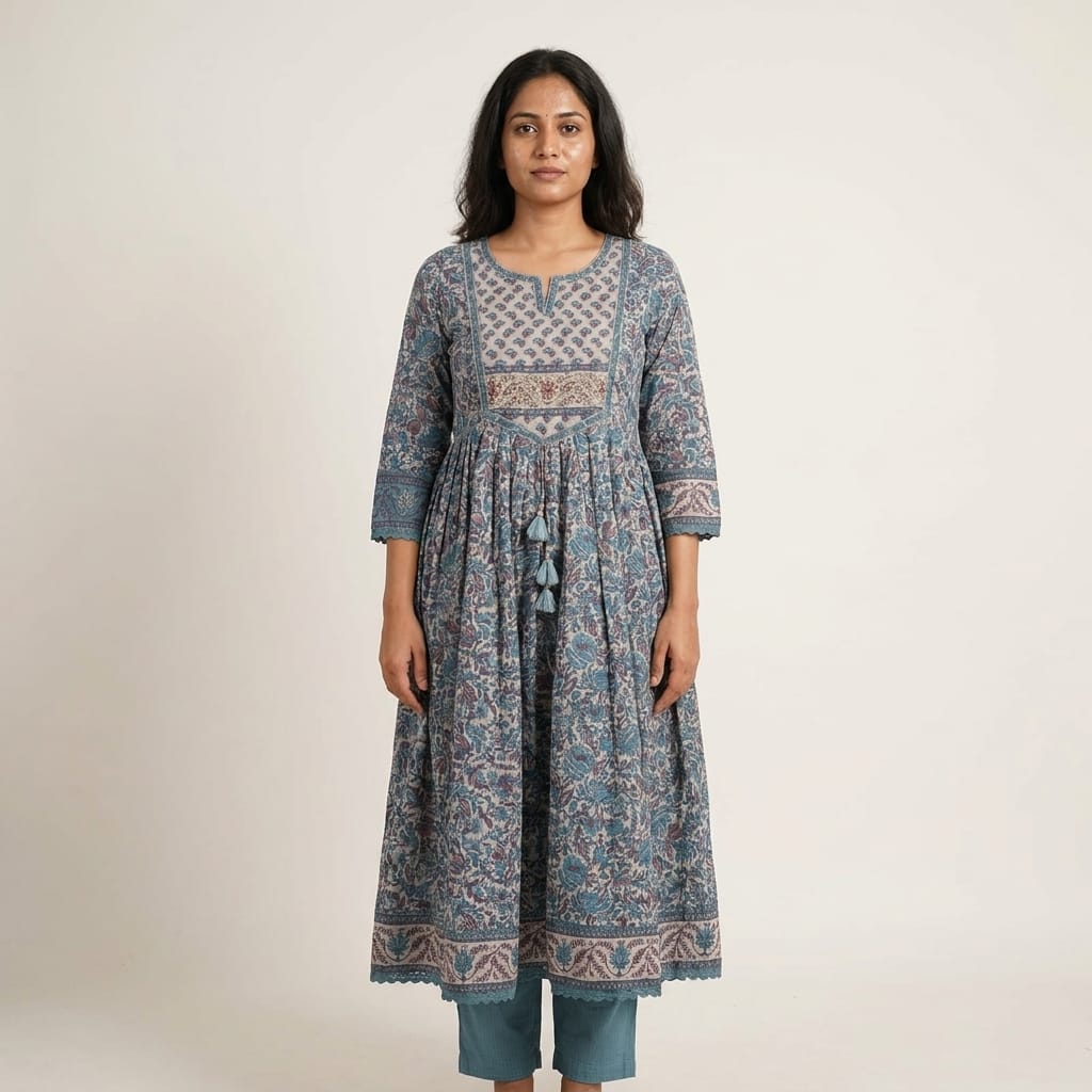 Blue Cotton Anarkali Salwar | 11235