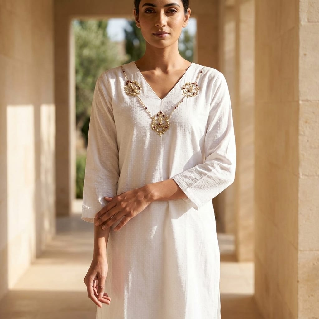 White Cotton Silk Kurti