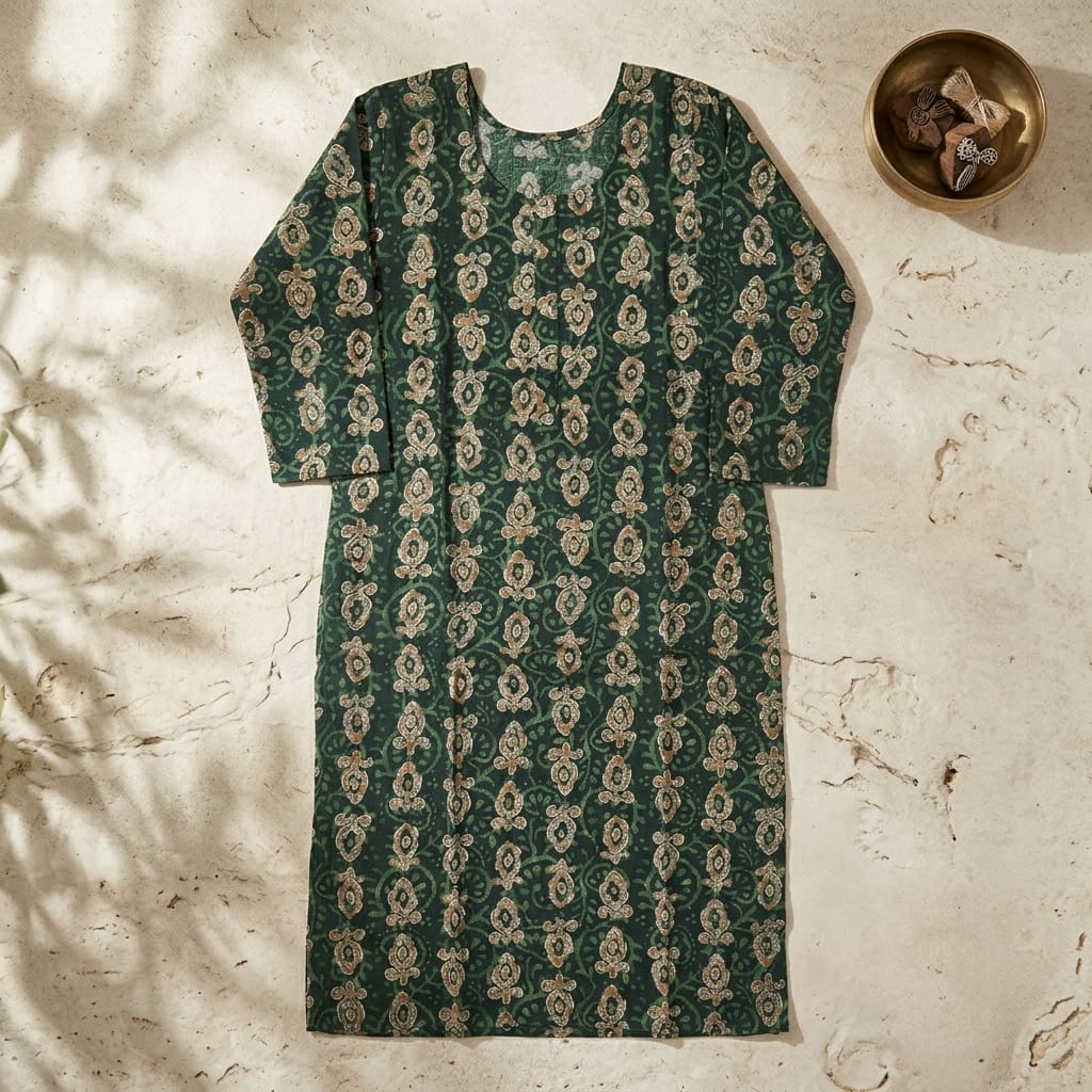 Green Cotton Silk Kurti