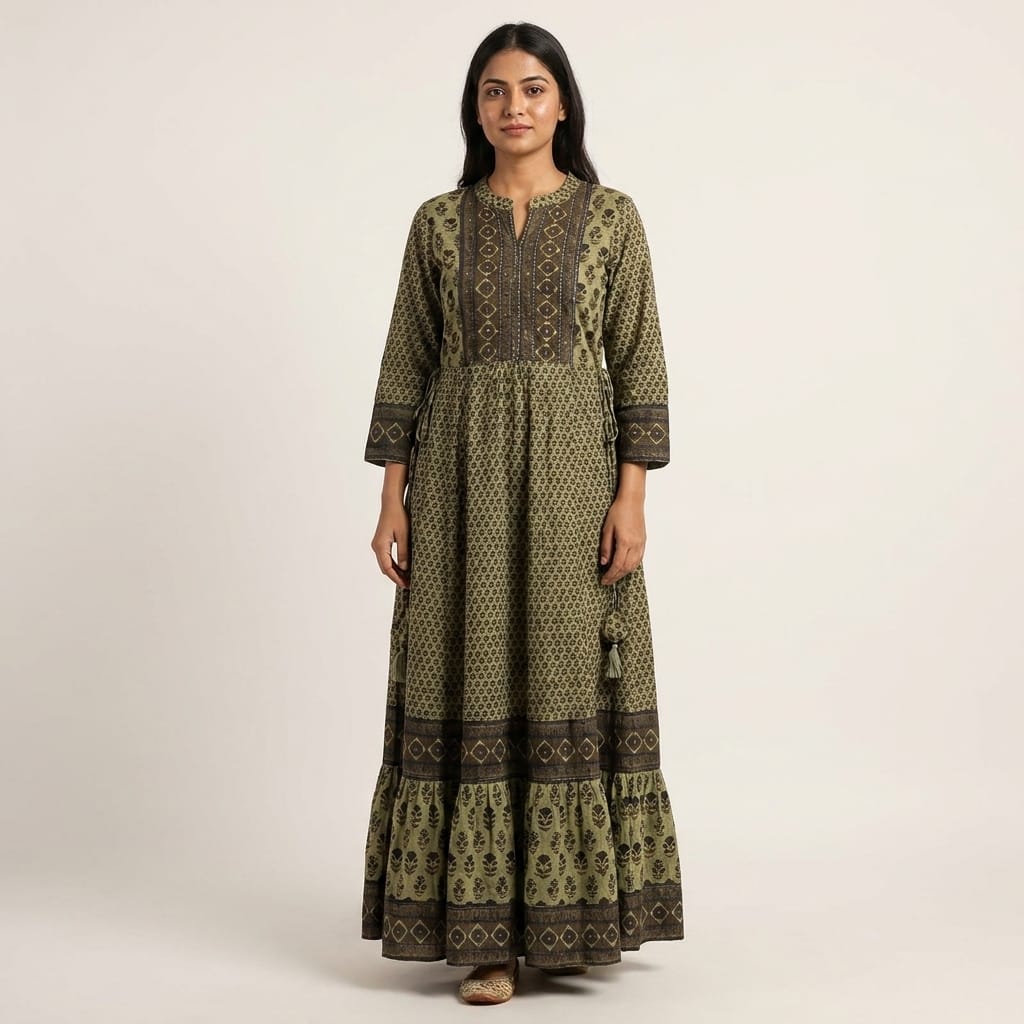 Olive Green Cotton Anarkali