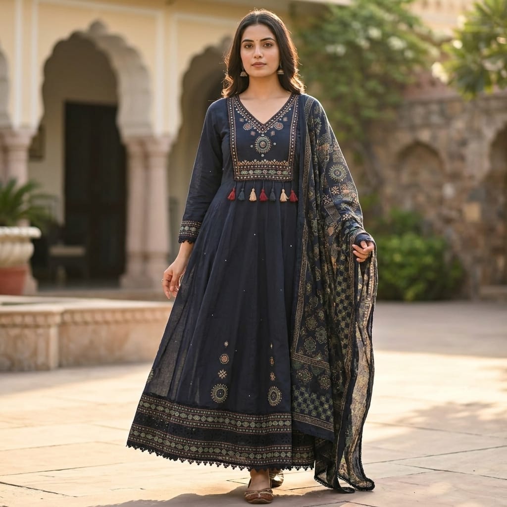 Blue Cotton Anarkali Salwar | 11254