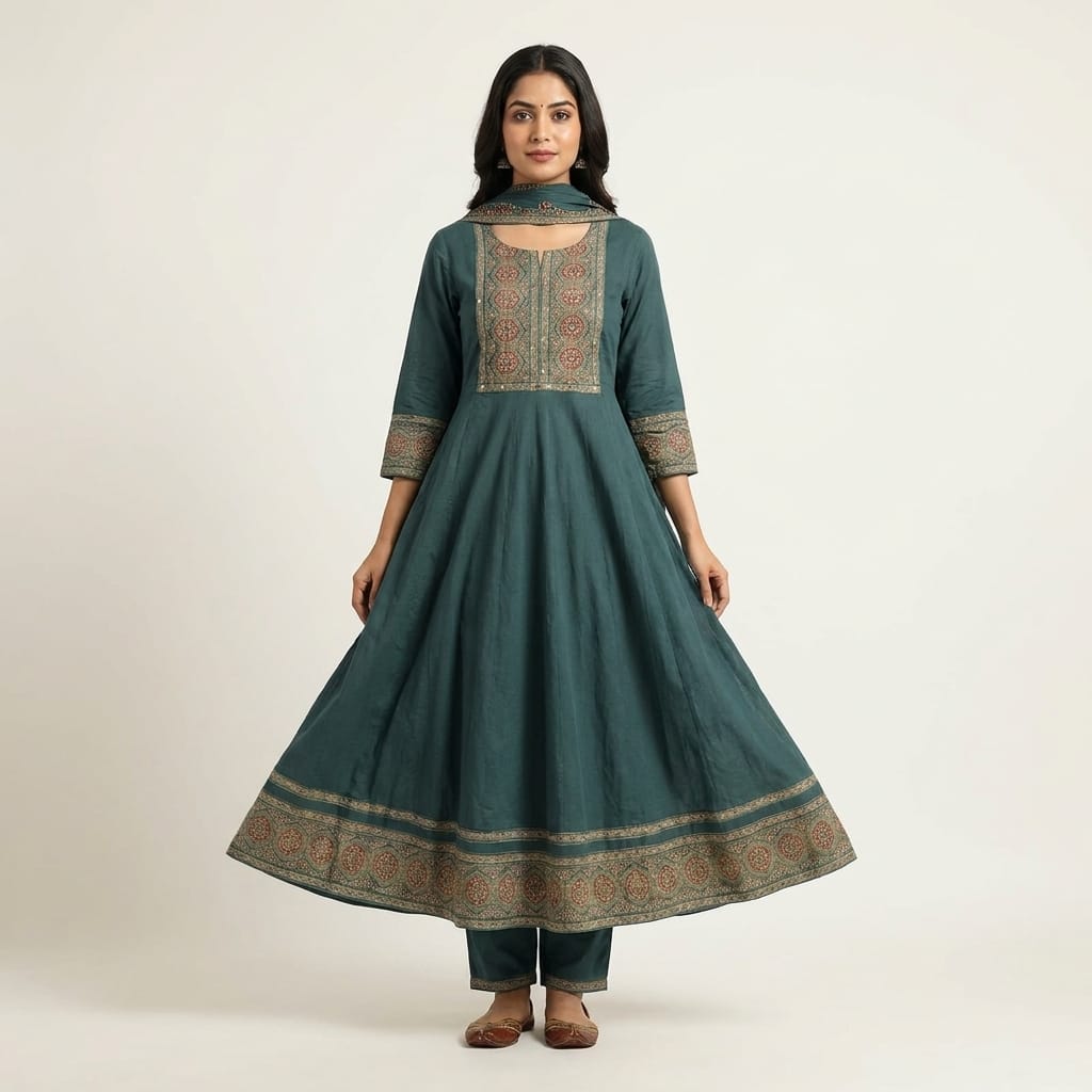 Dark Teal Cotton Anarkali Salwar | 11266