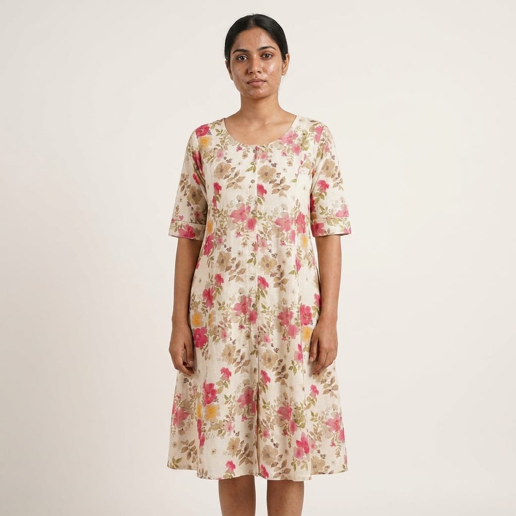 Beige Cotton Silk Kurti