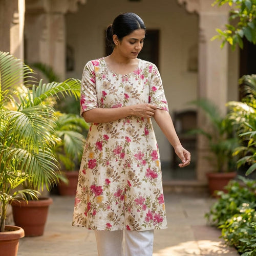 Beige Cotton Silk Kurti