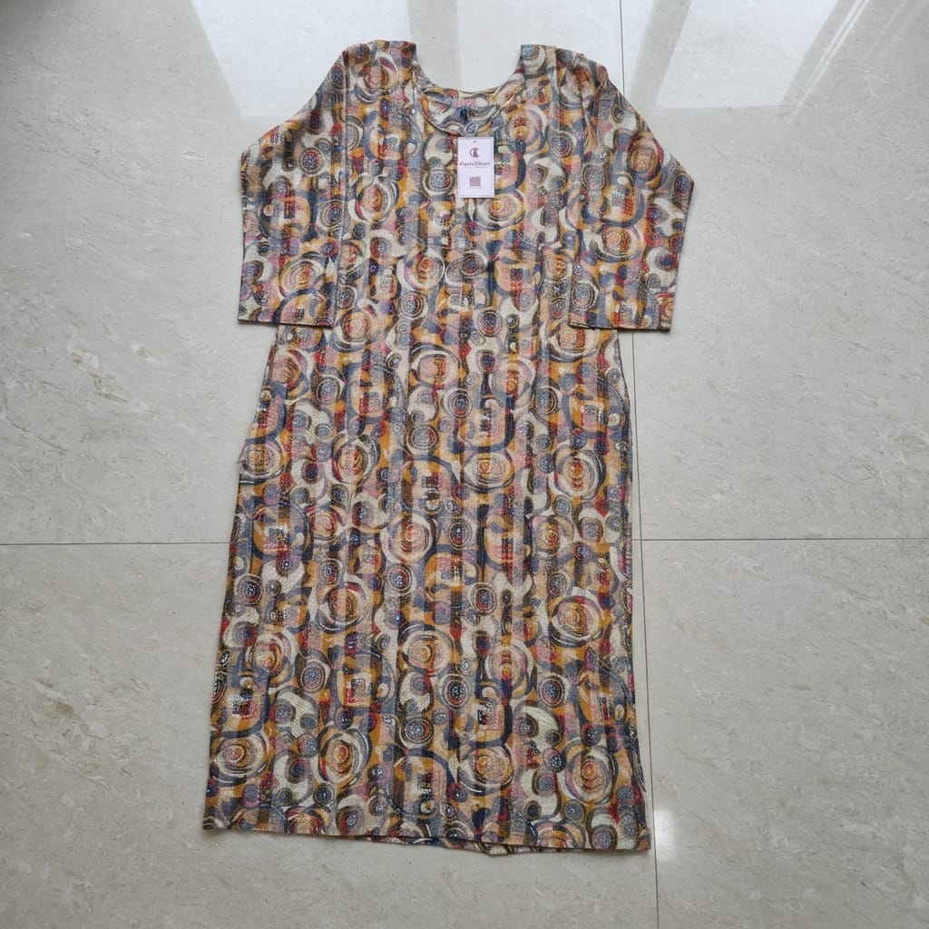 Muted Yellow Cotton Silk Kurti