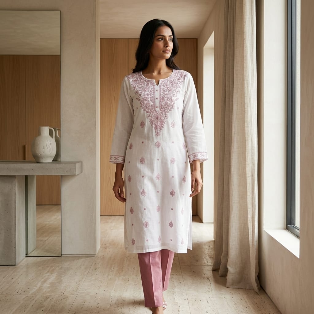 White Cotton Silk Co-ord Set