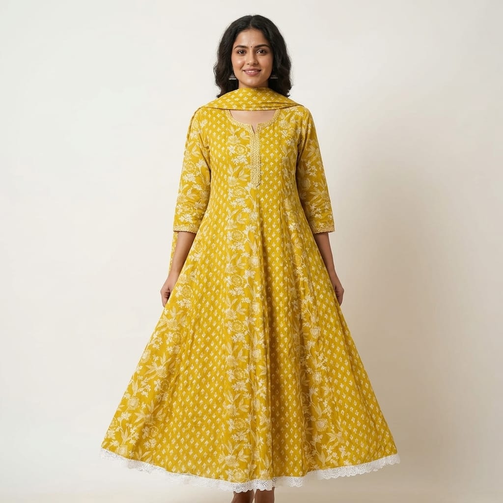 Yellow Cotton Anarkali Salwar | 11265