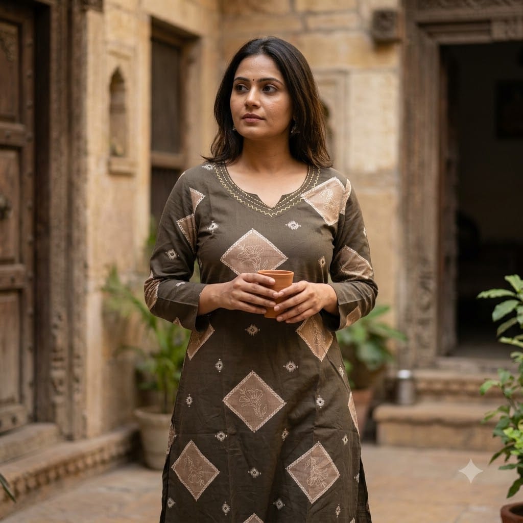 Brown Cotton Kurti | 11446