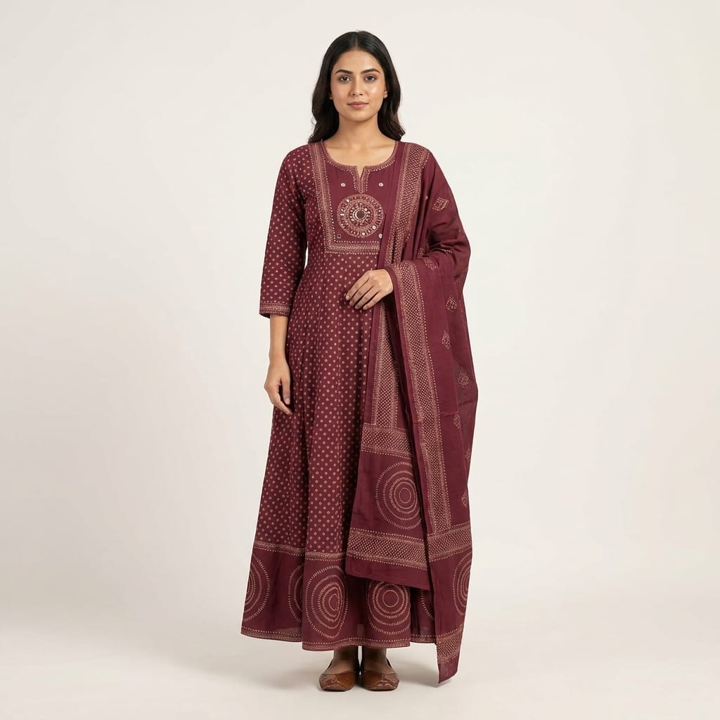 Brick Red Cotton Anarkali Salwar