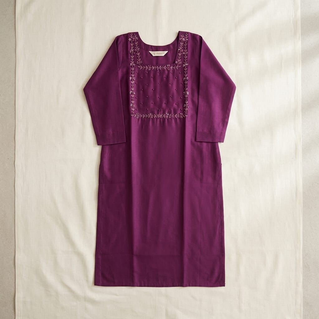Purple Cotton Silk Kurti