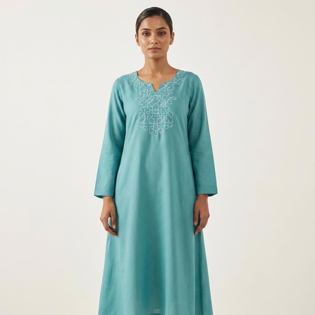 Blue Cotton Silk Kurti