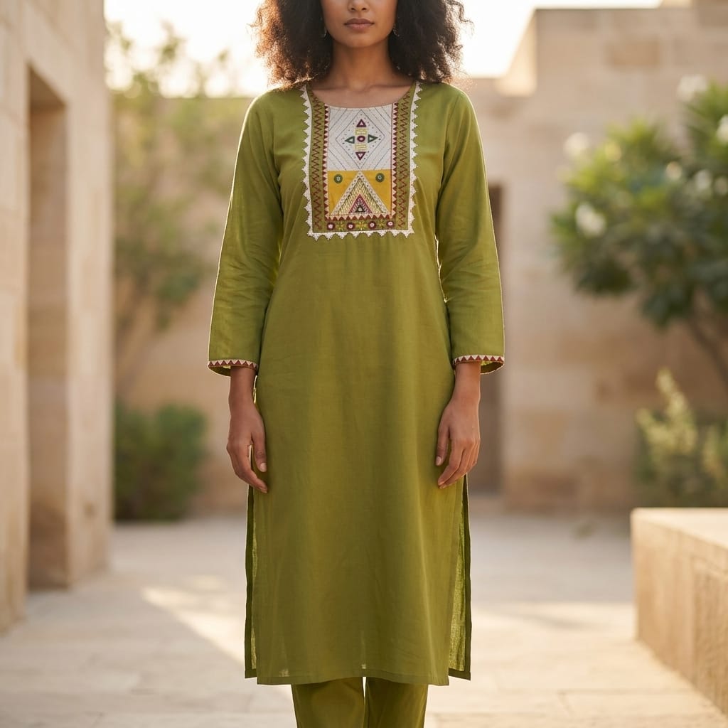 Green Cotton Silk Co-ord Set