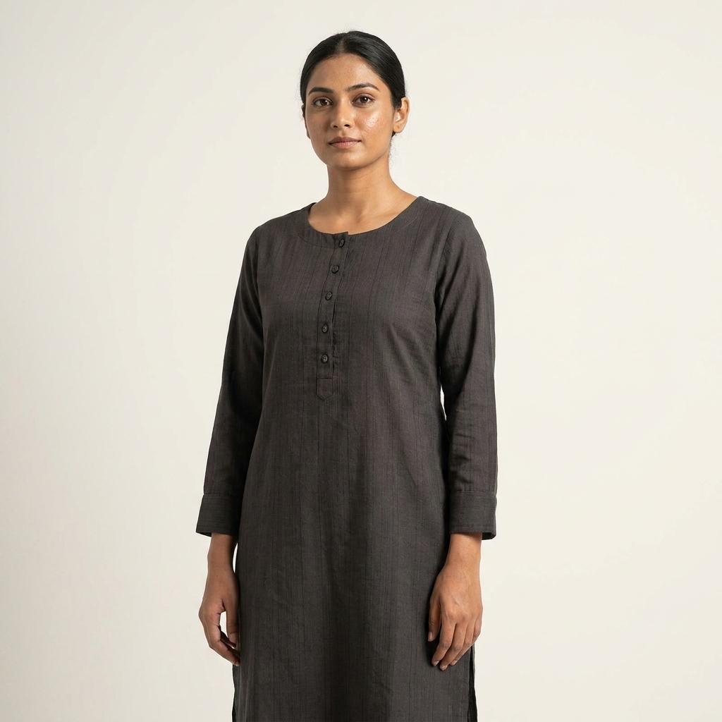 Dark Grey Cotton Silk Kurti
