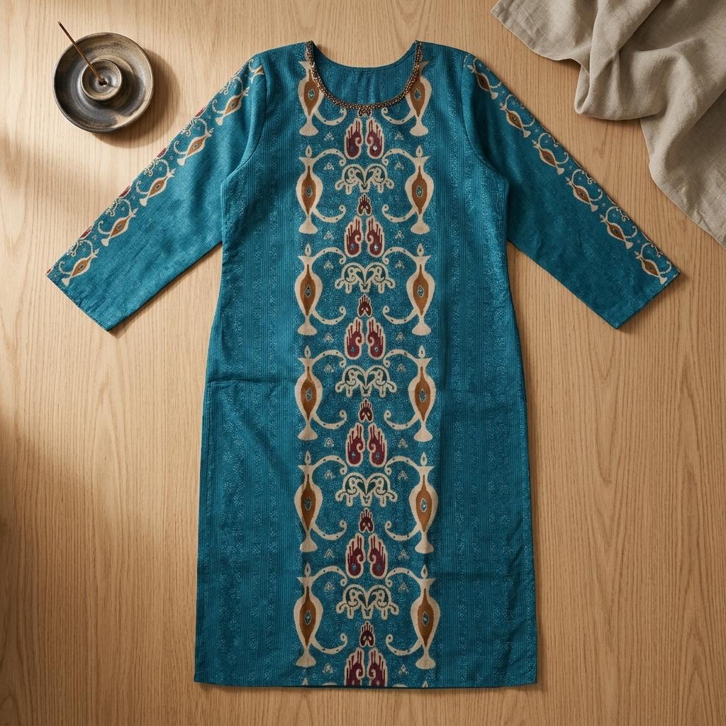 Blue Cotton Silk Kurti