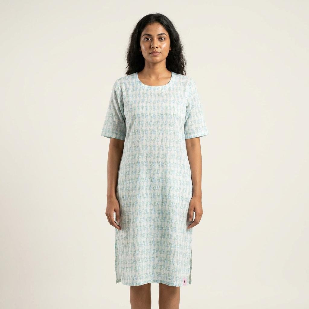 Blue Cotton Silk Kurti
