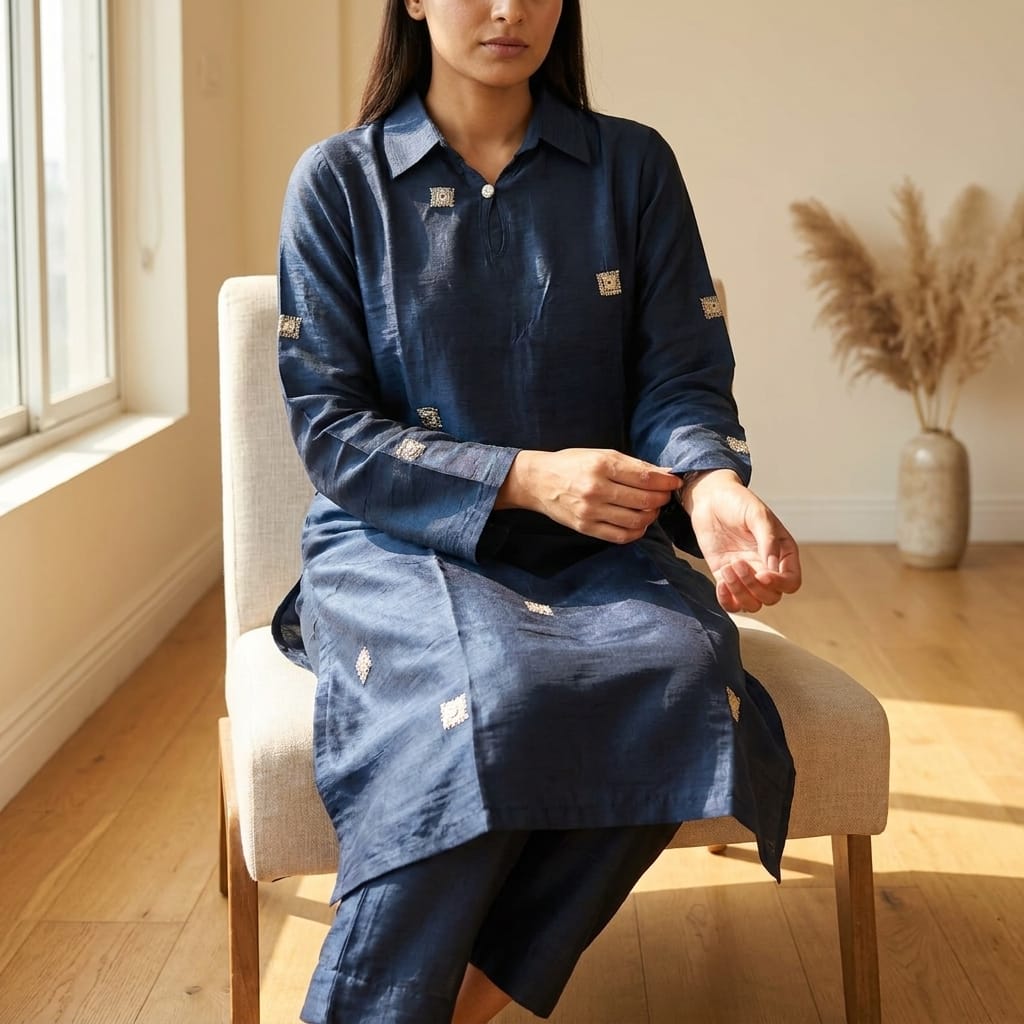 Blue Cotton Silk Co-ord Set | 11316