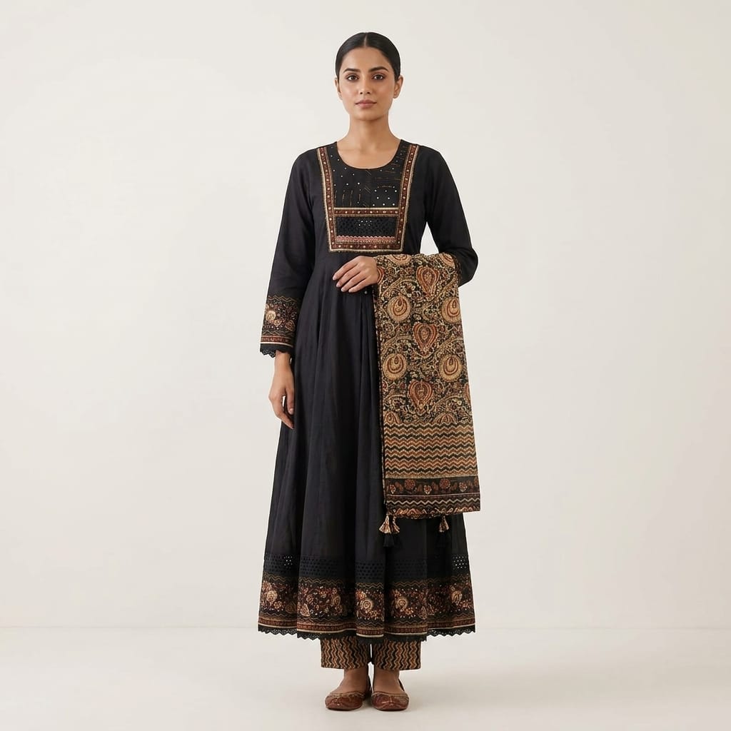 Black Cotton Anarkali Salwar | 11253