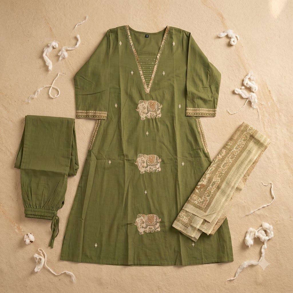 Green Cotton Anarkali Salwar | 11376