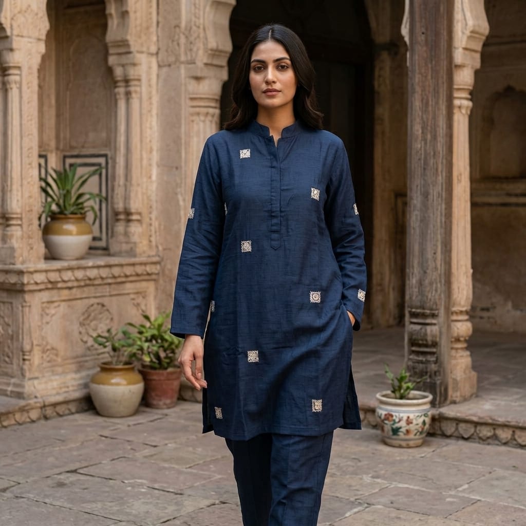 Blue Cotton Silk Co-ord Set | 11316