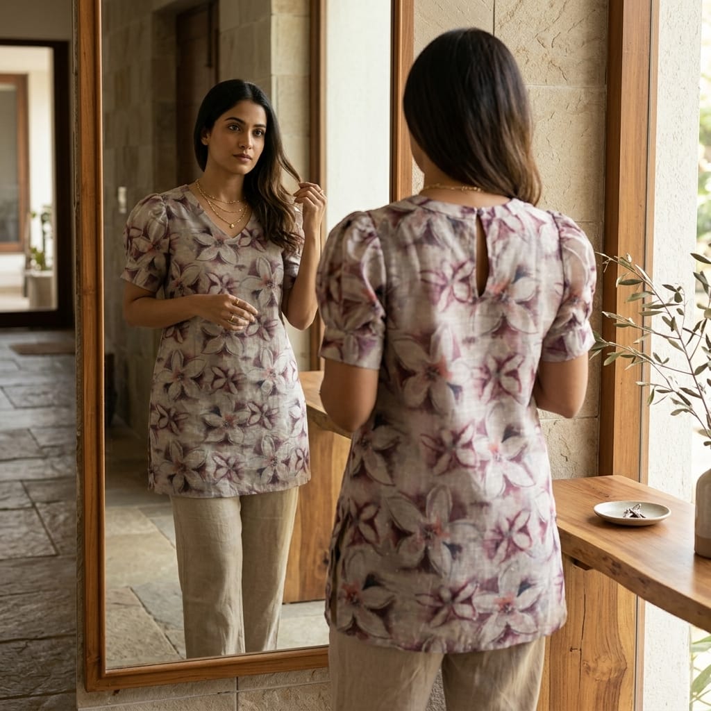Grey Cotton Silk Kurti