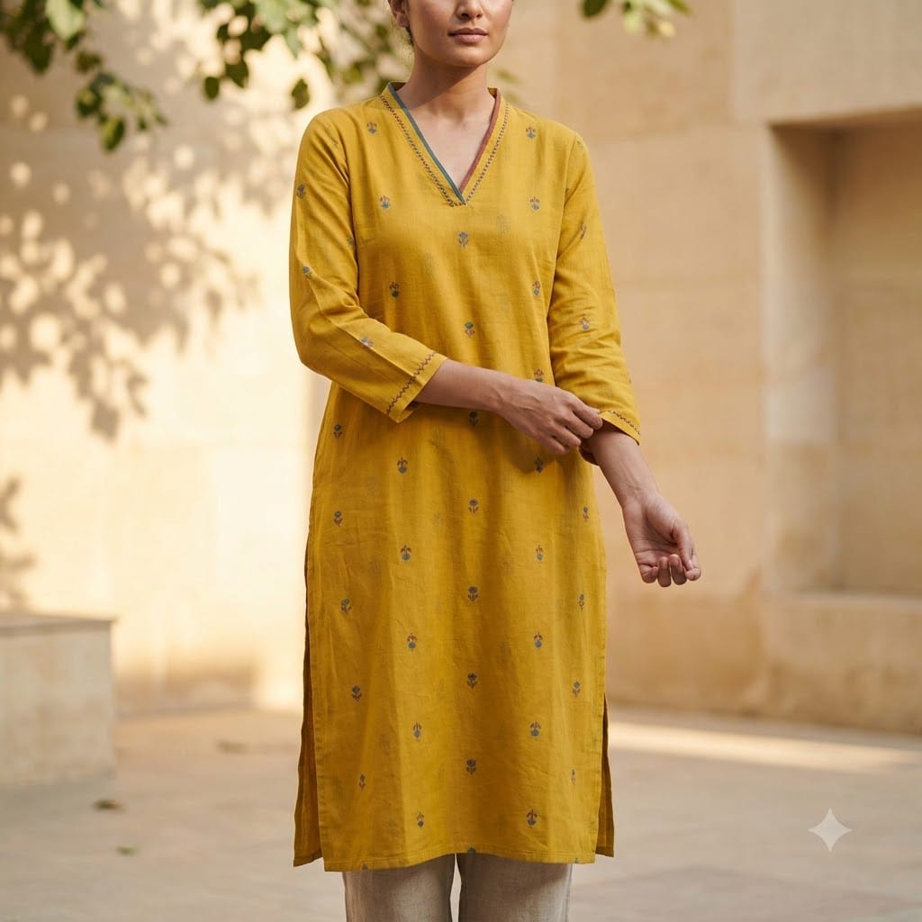 Mustard Cotton Kurti | 11363