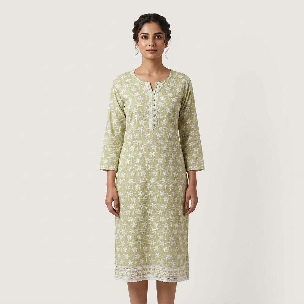Lemon Green Cotton Kurti