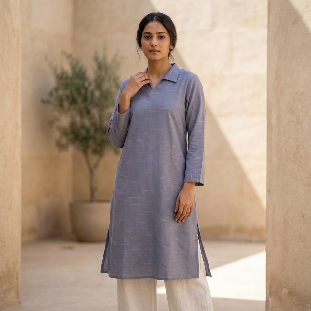 Grey Cotton Silk Kurti