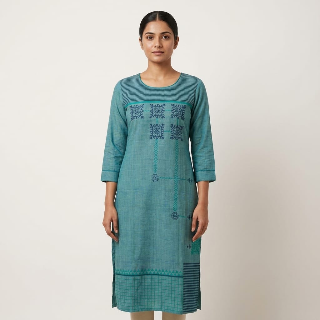 Blue Cotton Silk Kurti