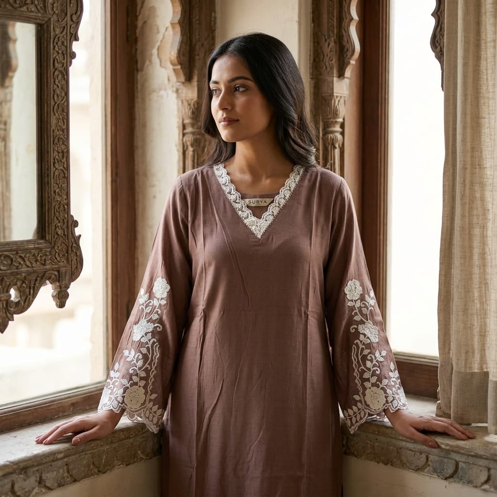 Brown Chanderi Silk Kurti | 11310