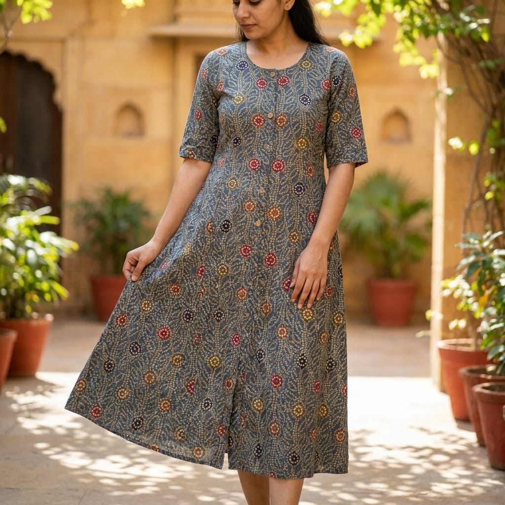 Olive Grey Cotton Silk Kurti