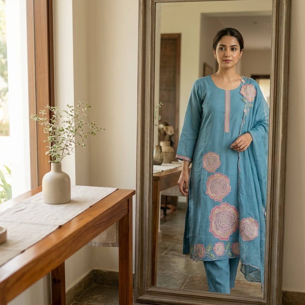 Blue Cotton Silk Salwar | 11251
