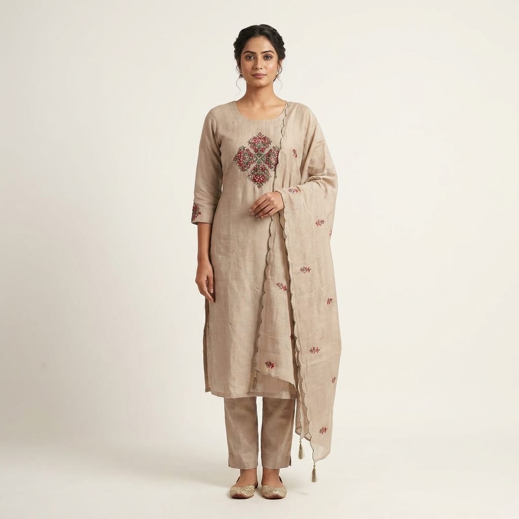 Beige Cotton Silk Salwar