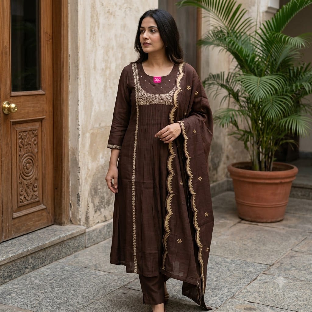 Brown Cotton Silk Salwar | 11395