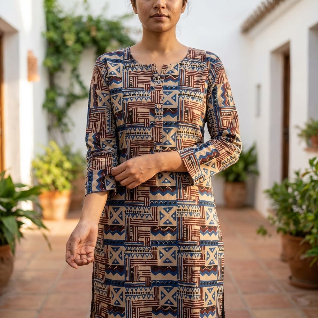 Beige Cotton Kurti