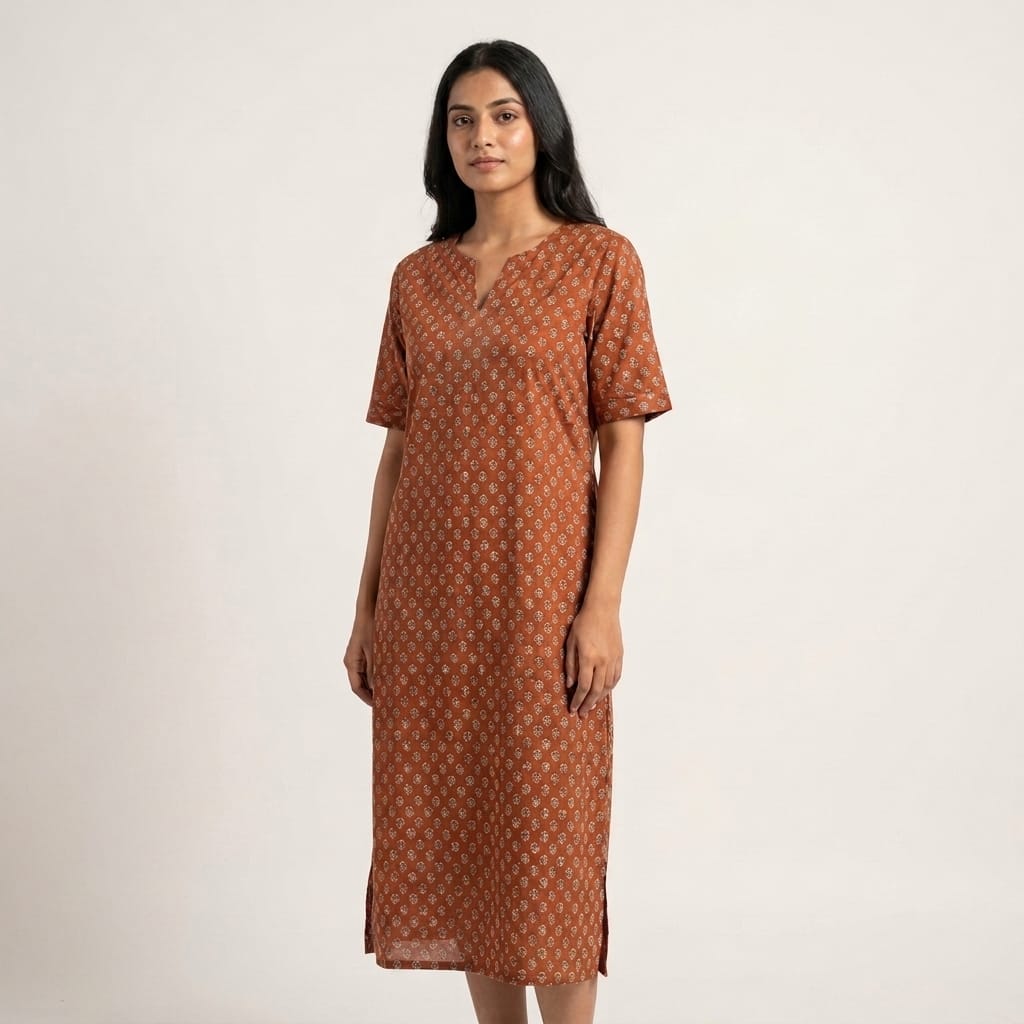 Rust Orange Cotton Kurti