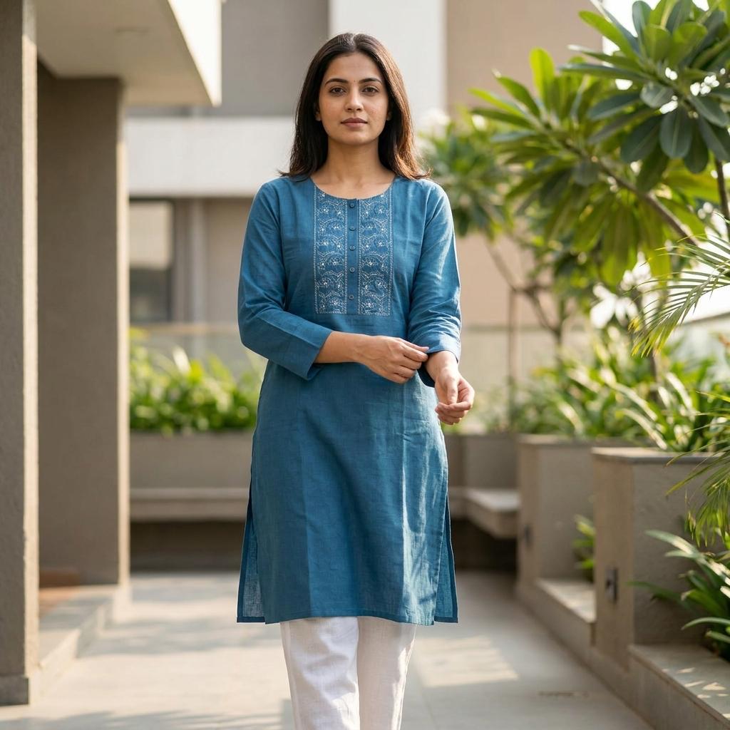 Blue Cotton Kurti