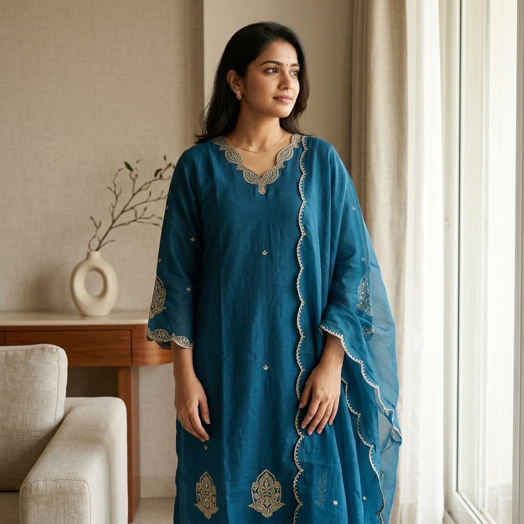 Teal Cotton Silk Salwar