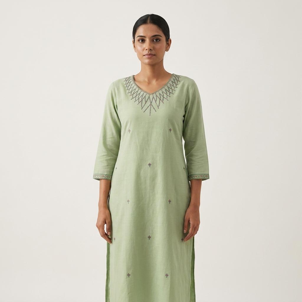 Olive Green Cotton Silk Kurti