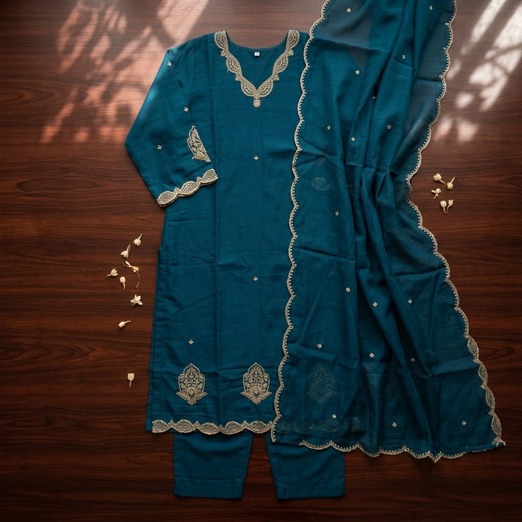 Teal Cotton Silk Salwar