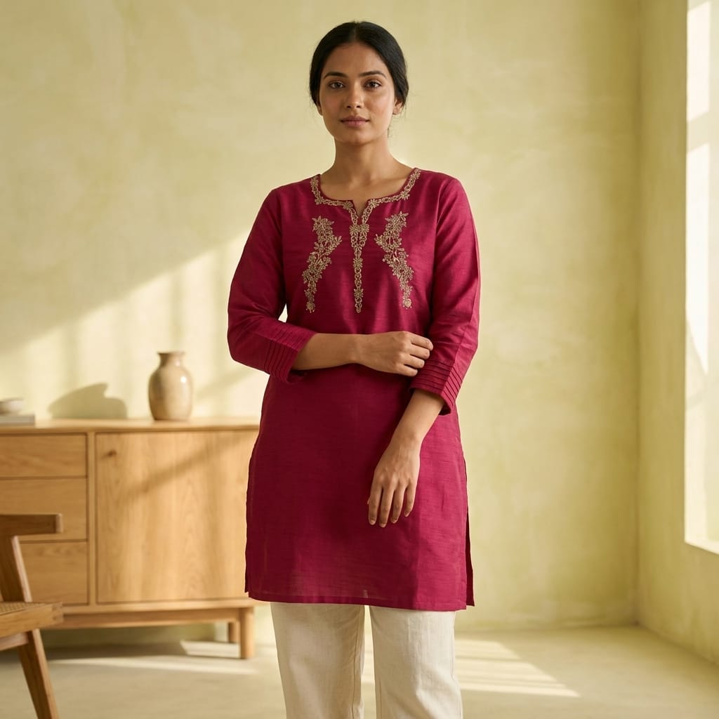Pink Cotton Silk Kurti