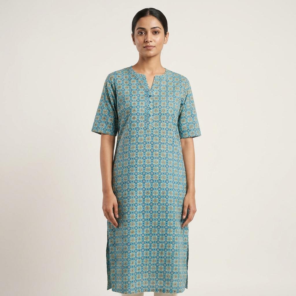 Blue Cotton Silk Kurti