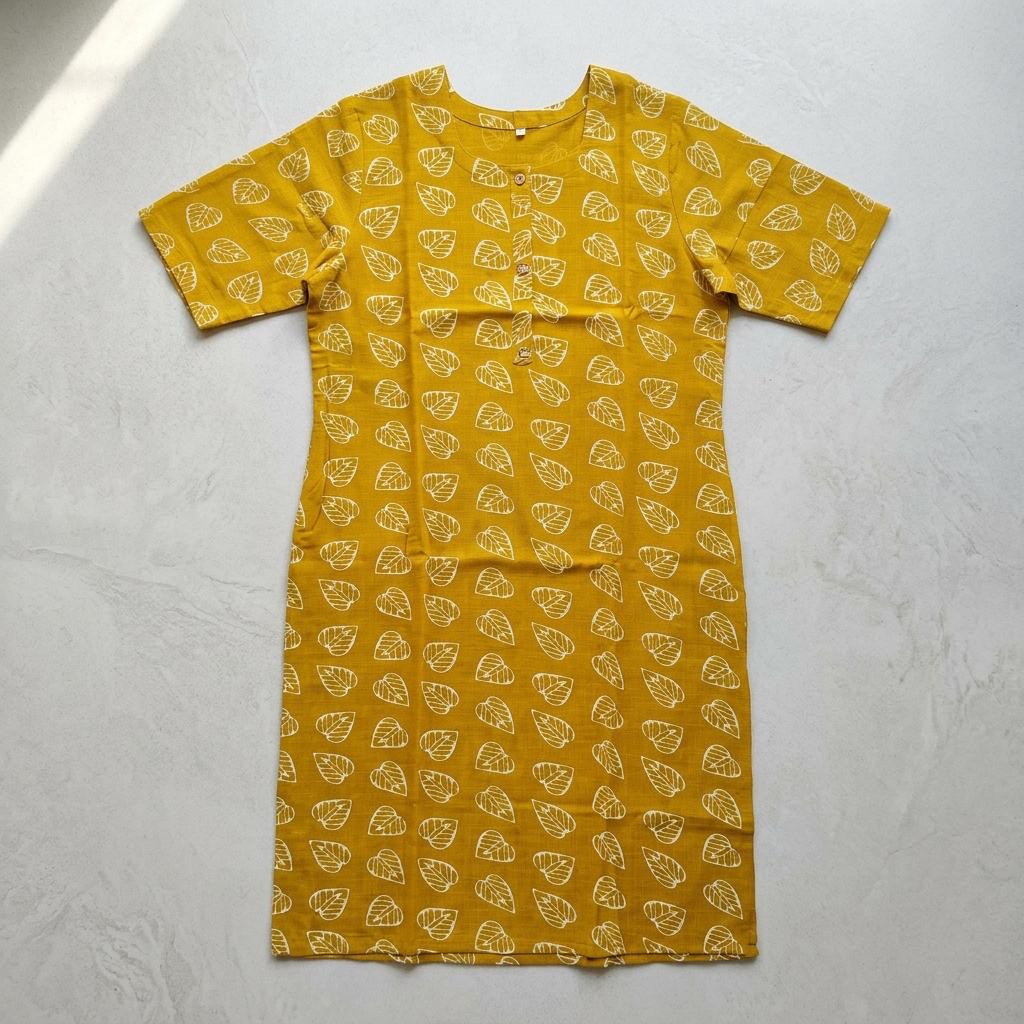 Yellow Cotton Silk Kurti