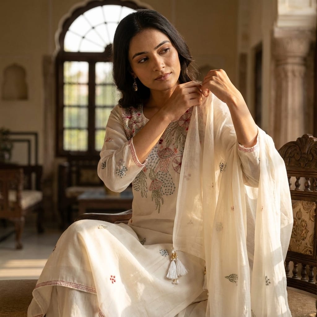 White Cotton Silk Salwar