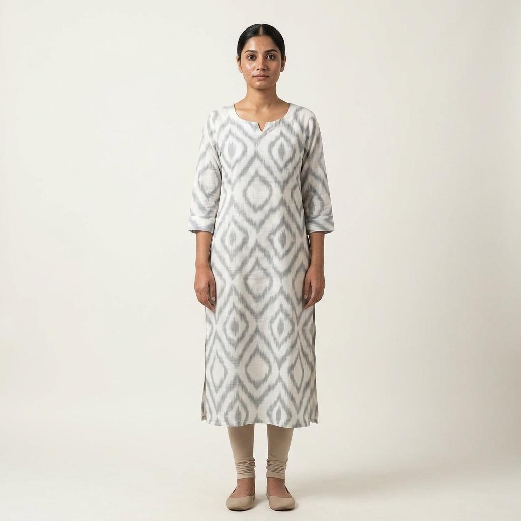 White Cotton Silk Kurti