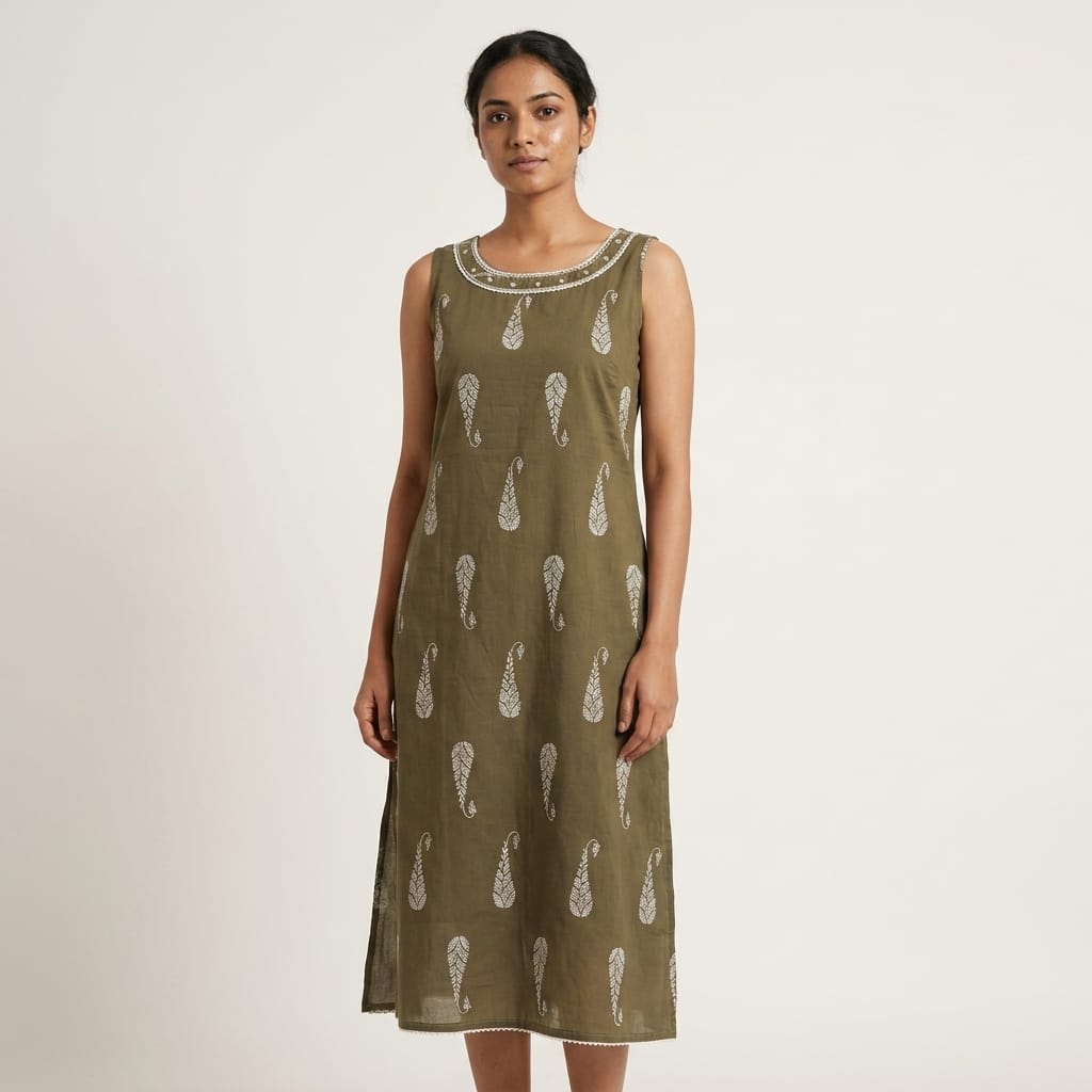 Olive Green Cotton Kurti