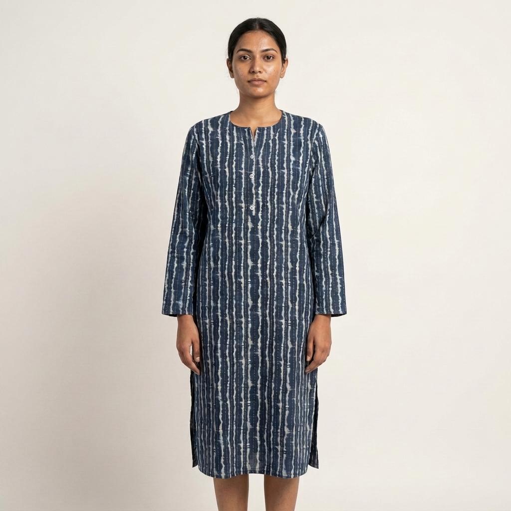 Blue Cotton Silk Kurti