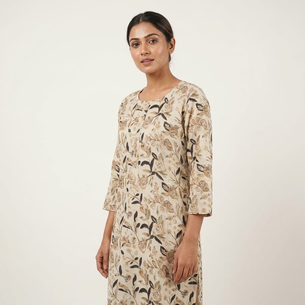 Beige Cotton Silk Kurti