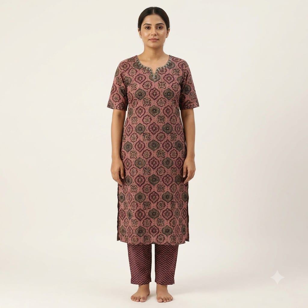 Peach Cotton Silk Co-ord Set | 11462