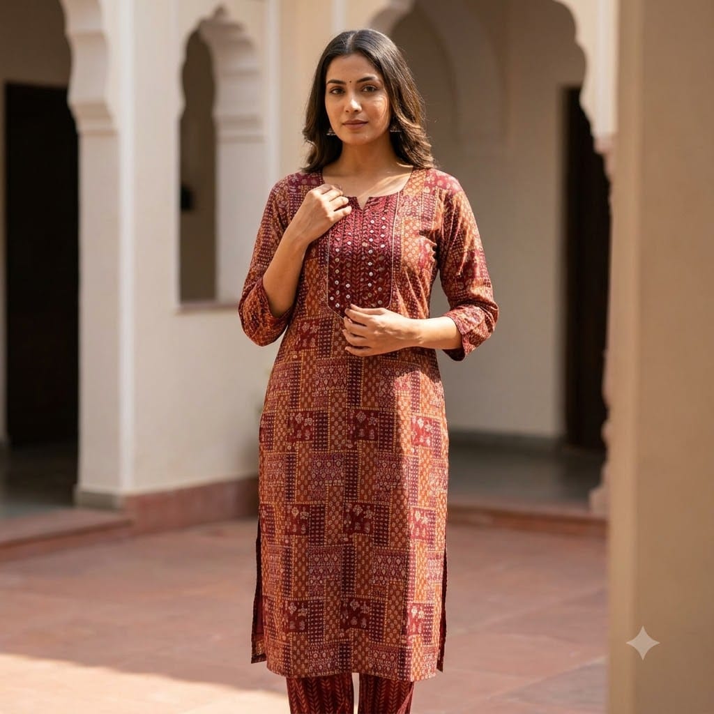 Red Cotton Silk Co-ord Set | 11458